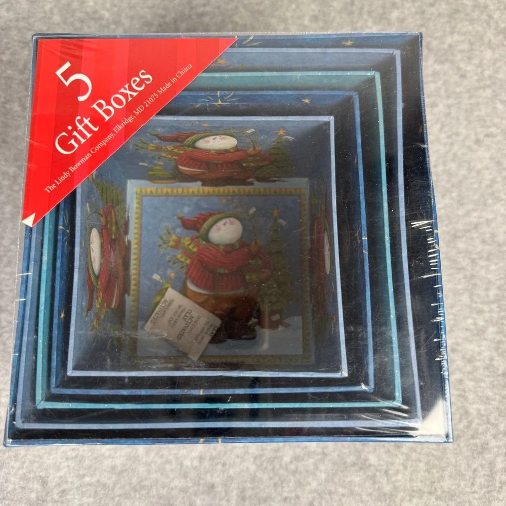 Lindy Bowman Vintage 5-Piece Christmas Nesting Gift Box Set Original Packaging
